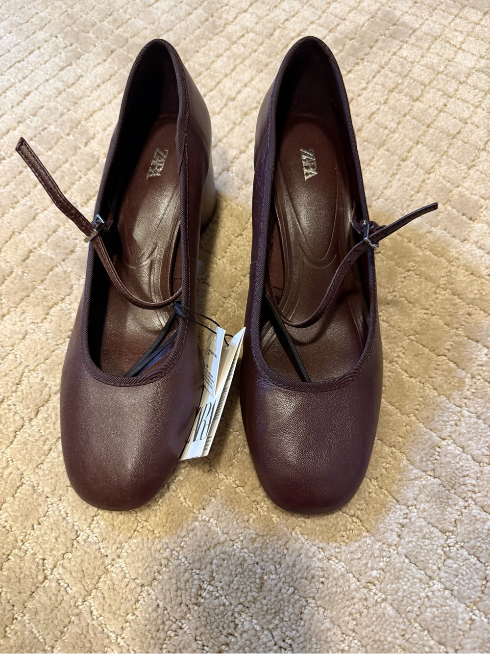 Zara Burgundy Mary Jane Block Heels with Ankle Strap